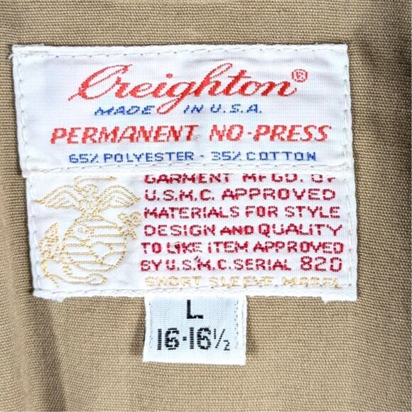 Creighton USA L USMC Style Khaki Utility Shirt Permanent Press Short Sleeve - Picture 2 of 4